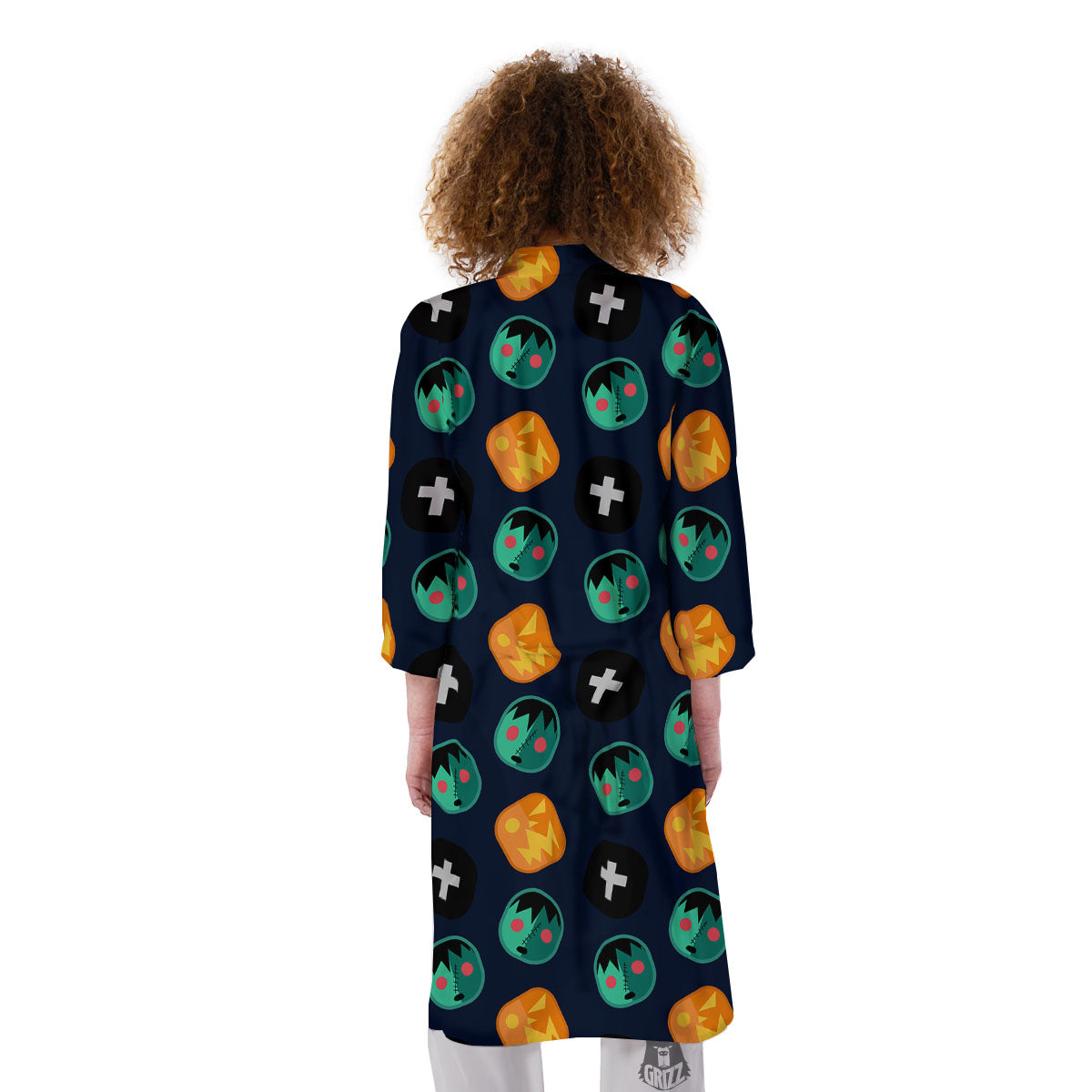 Frankenstein Face Halloween Print Pattern Kimono-grizzshop
