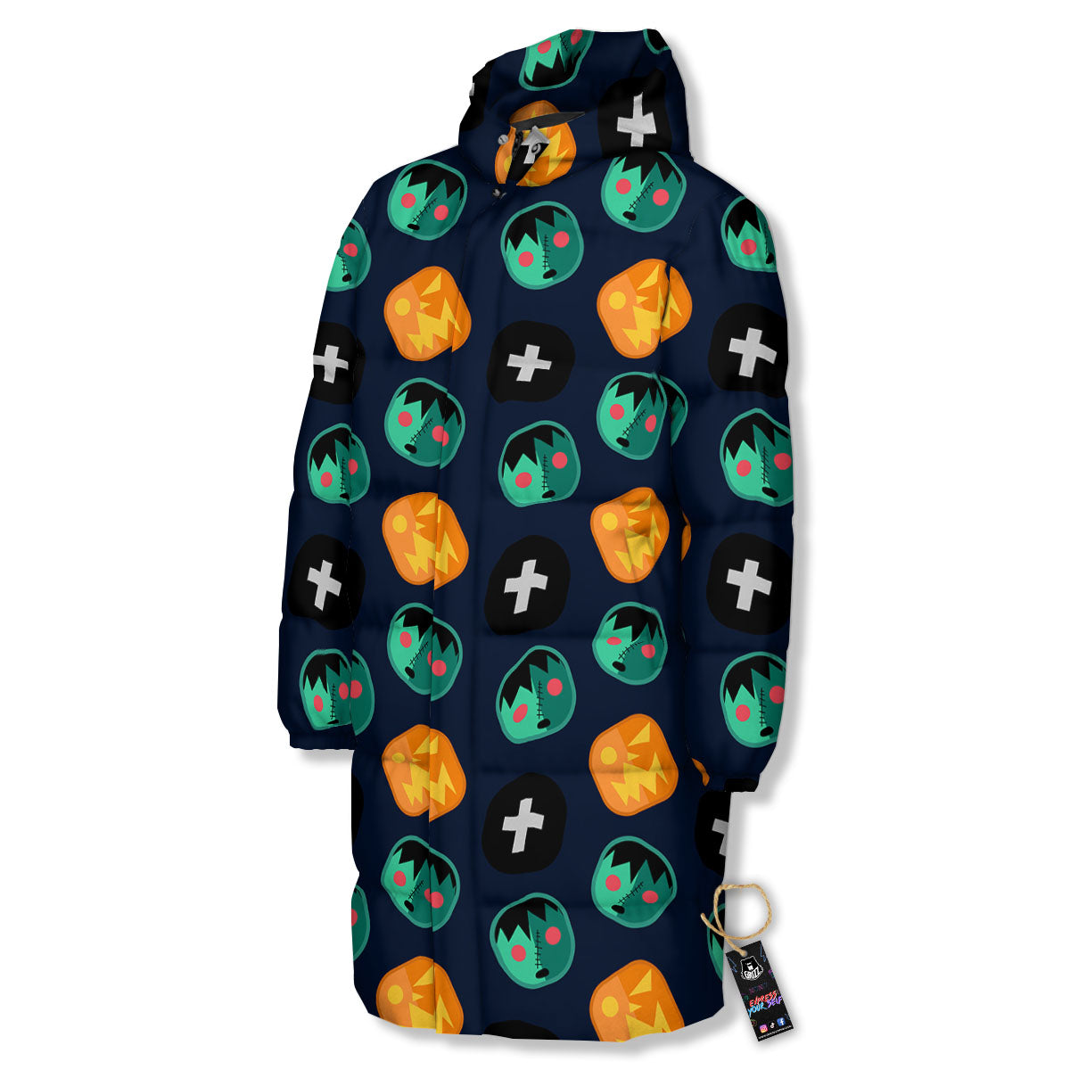 Frankenstein Face Halloween Print Pattern Long Down Jacket-grizzshop
