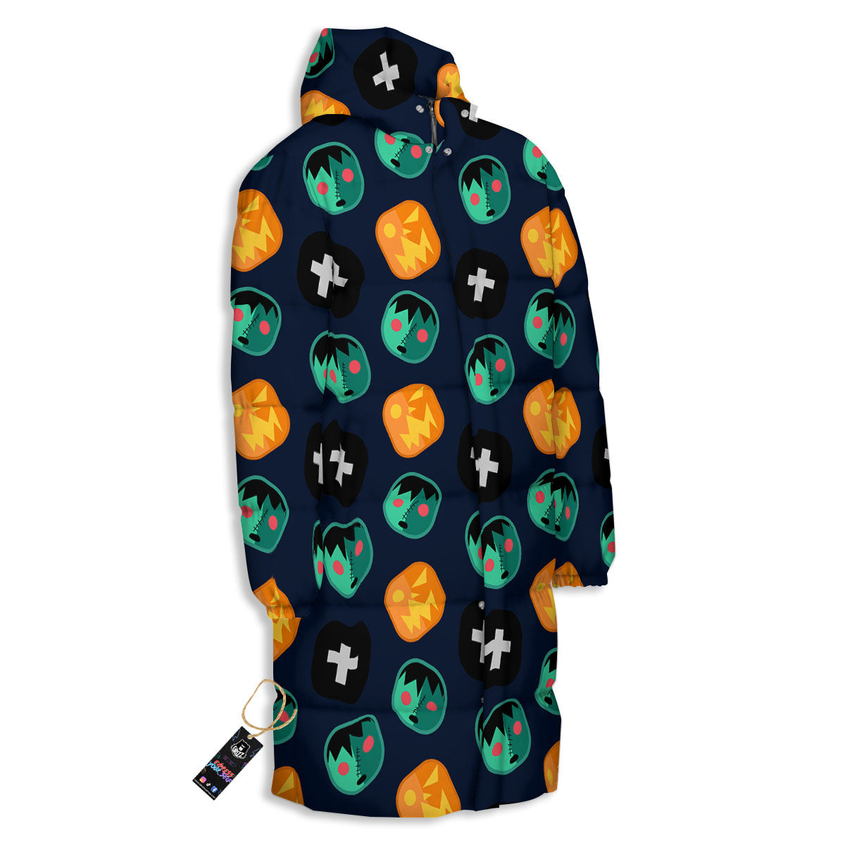 Frankenstein Face Halloween Print Pattern Long Down Jacket-grizzshop