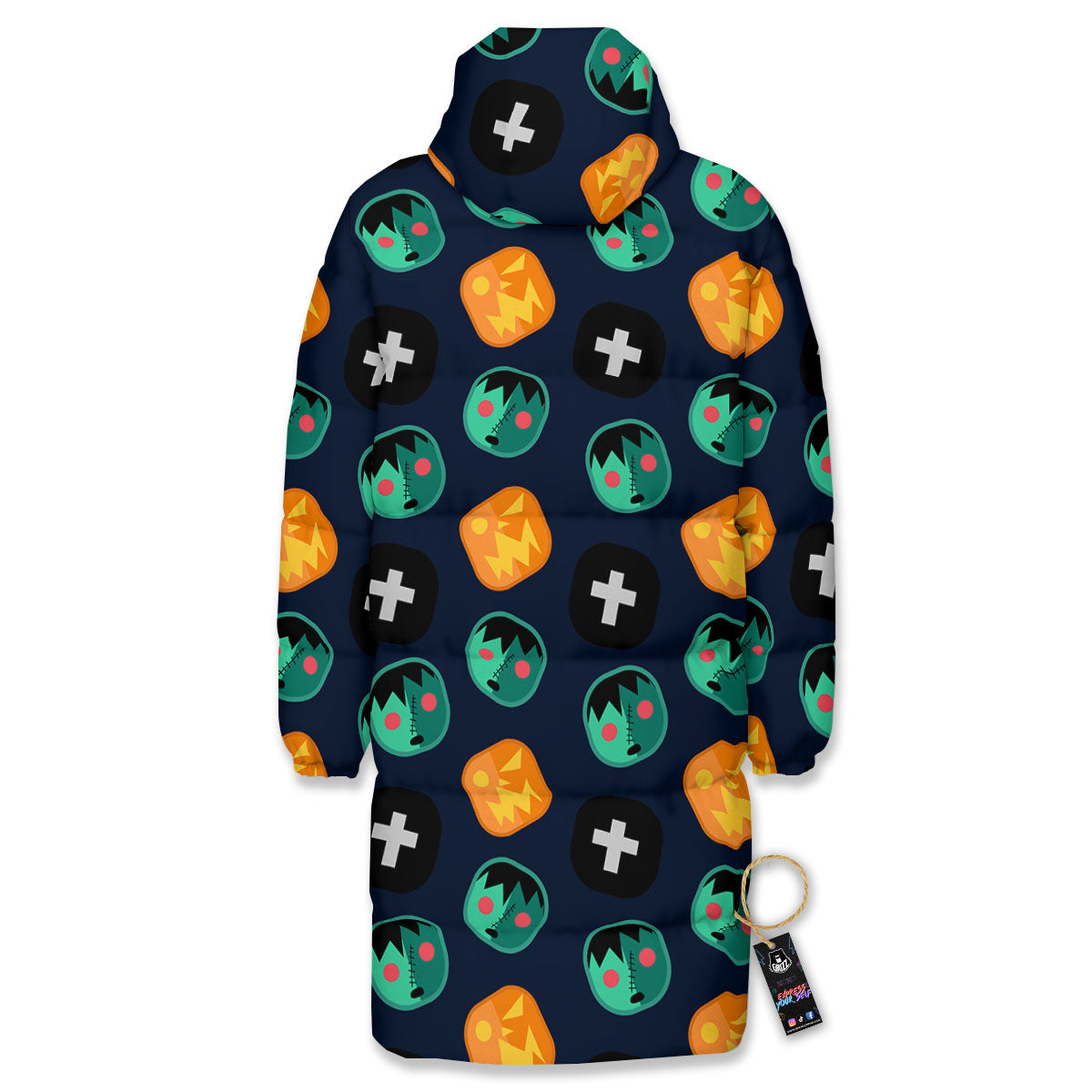Frankenstein Face Halloween Print Pattern Long Down Jacket-grizzshop