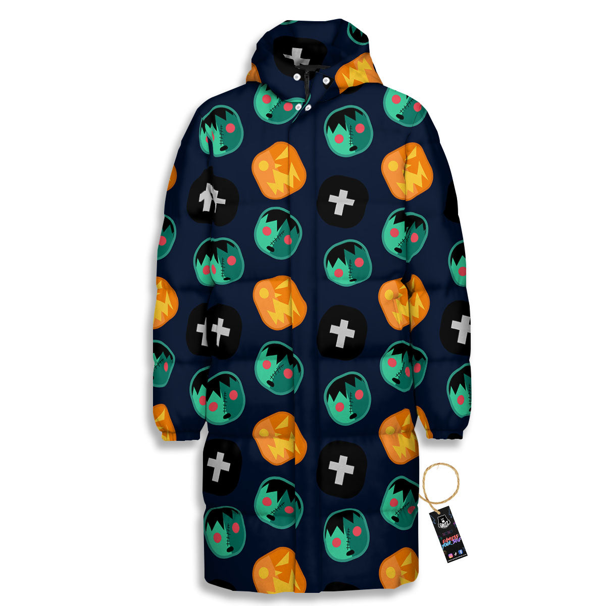Frankenstein Face Halloween Print Pattern Long Down Jacket-grizzshop