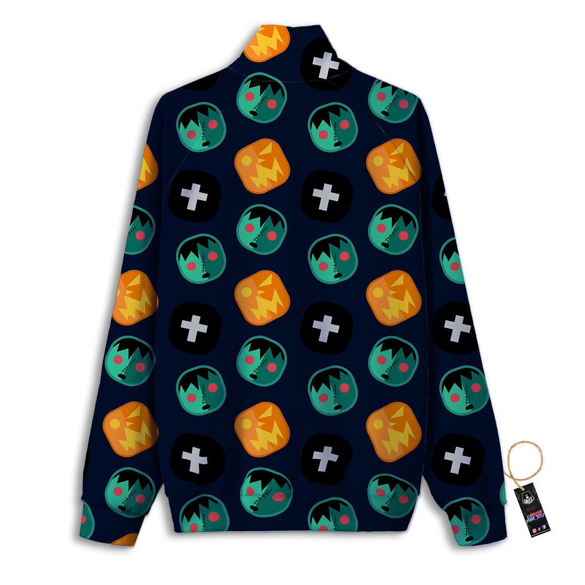 Frankenstein Face Halloween Print Pattern Track Jacket-grizzshop