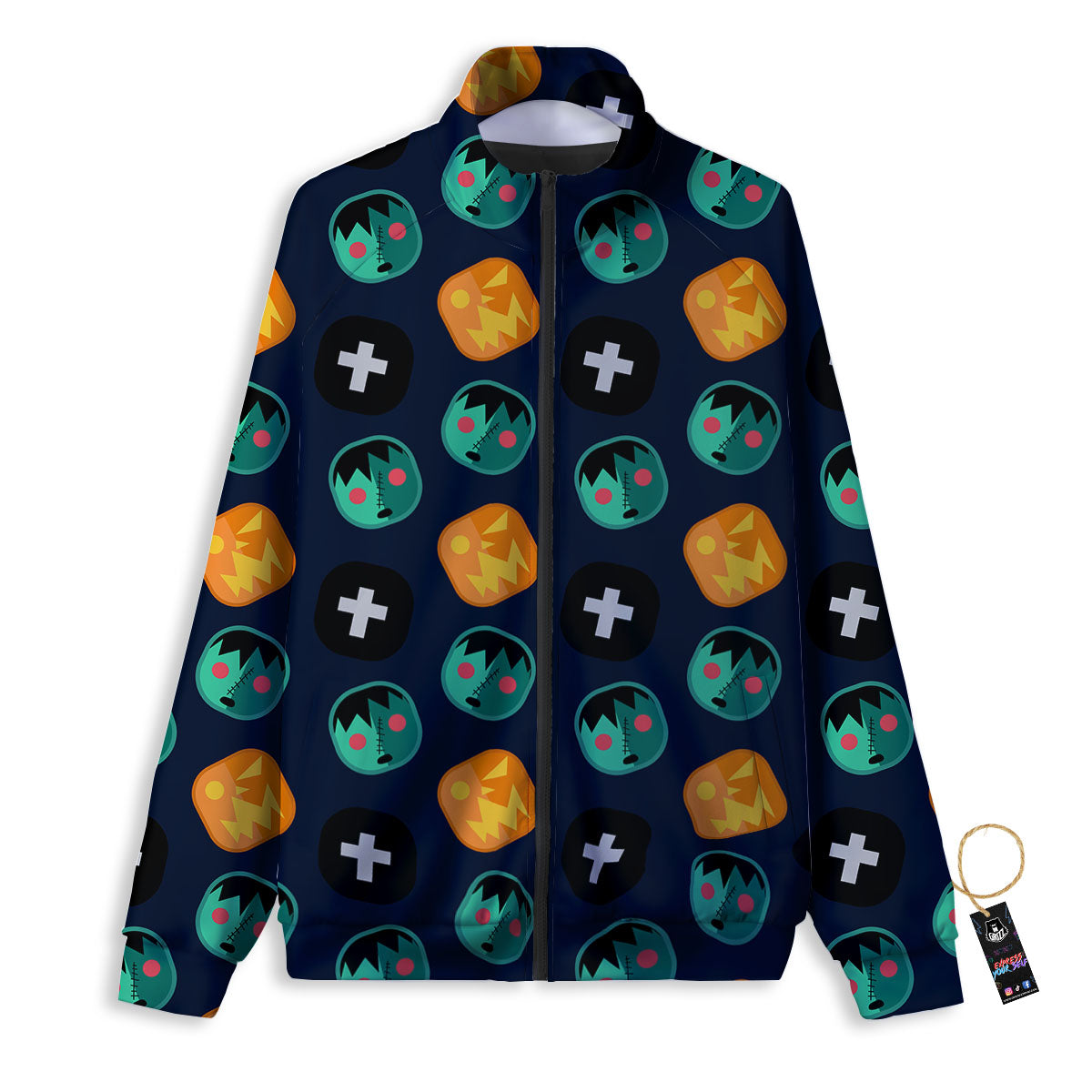 Frankenstein Face Halloween Print Pattern Track Jacket-grizzshop