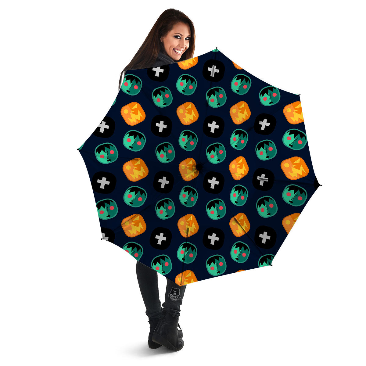 Frankenstein Face Halloween Print Pattern Umbrella-grizzshop