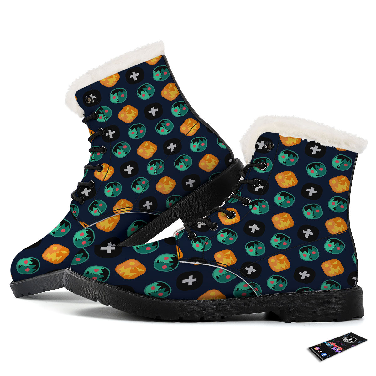 Frankenstein Face Halloween Print Pattern Winter Boots-grizzshop