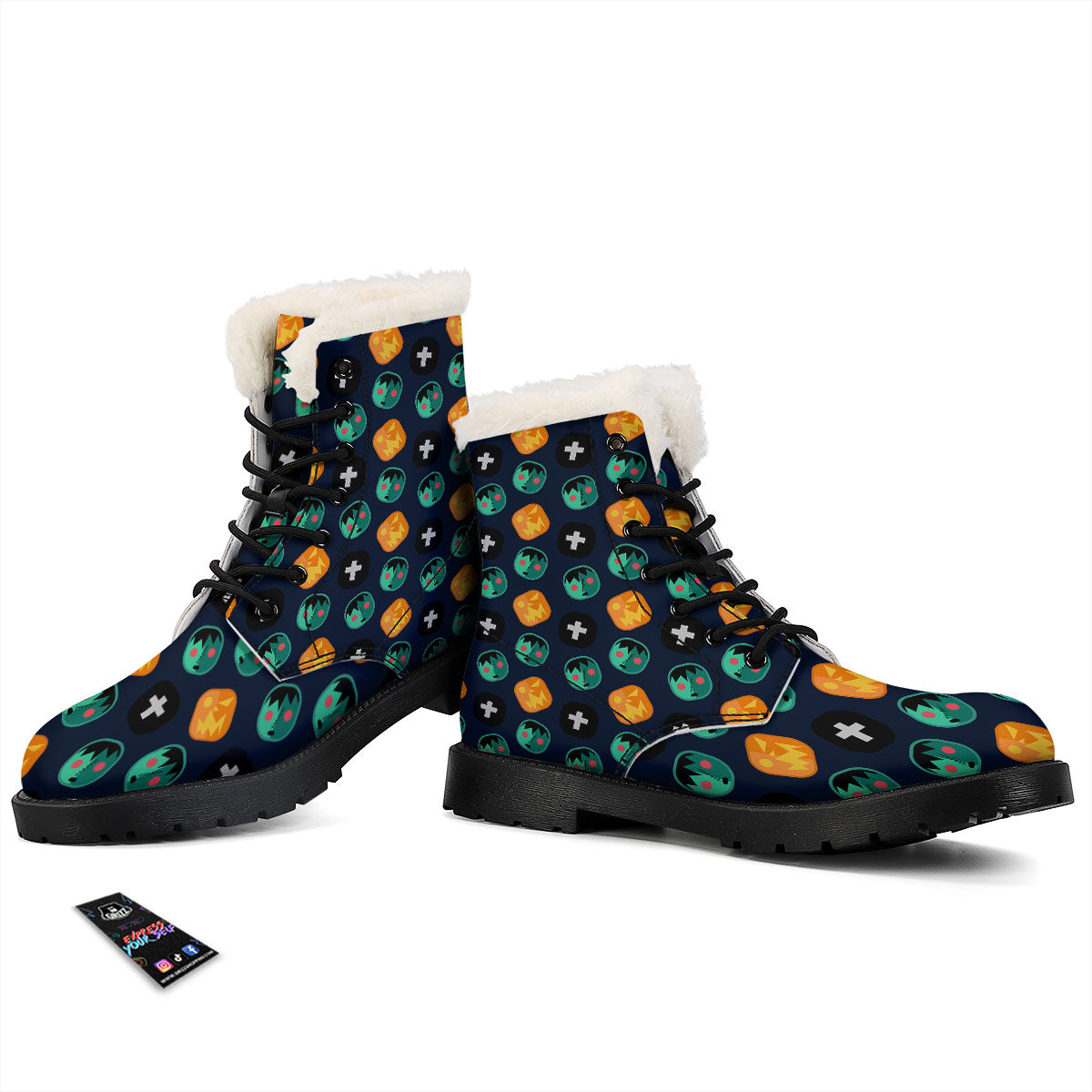 Frankenstein Face Halloween Print Pattern Winter Boots-grizzshop