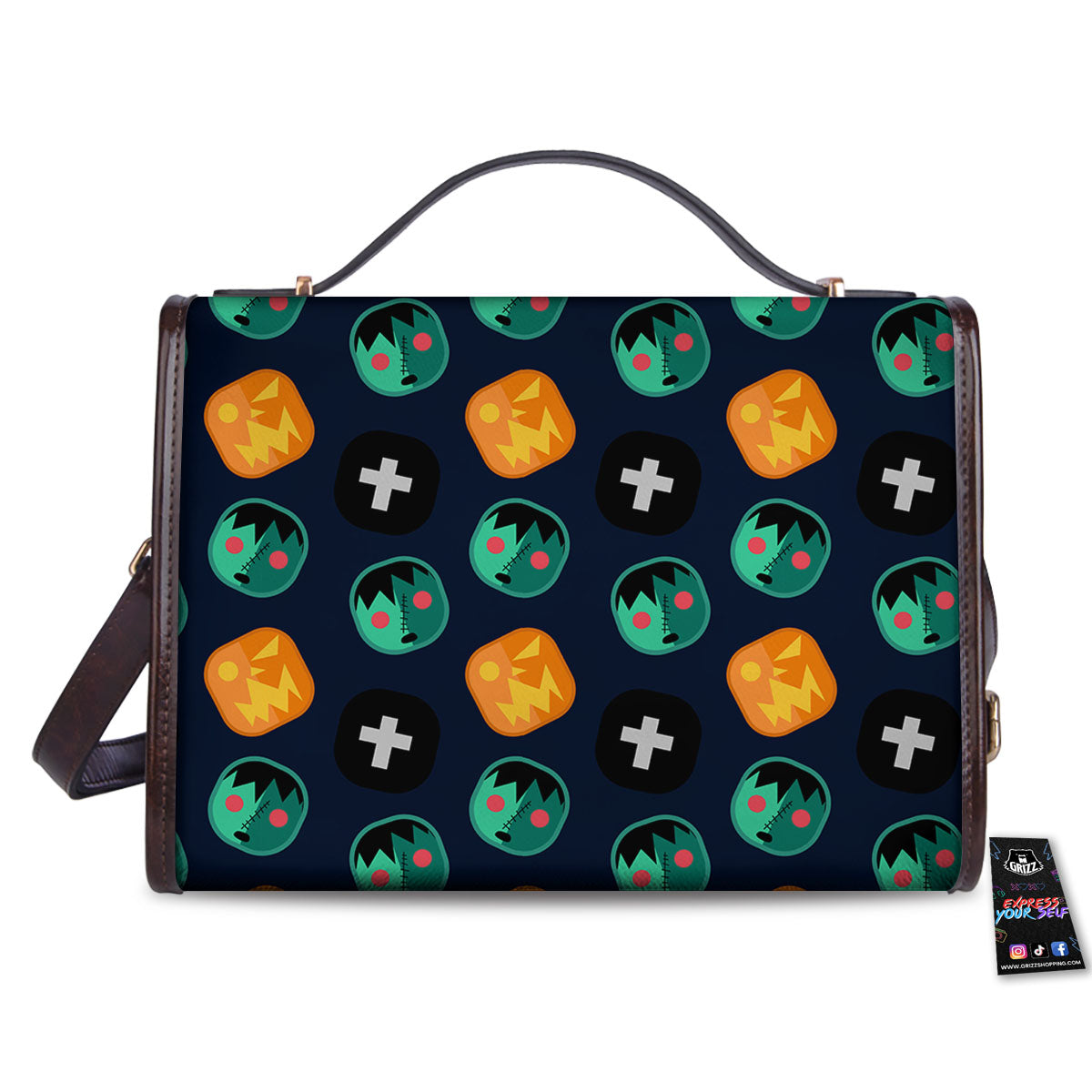 Frankenstein Face Halloween Print Pattern Women's Satchel Bag-grizzshop