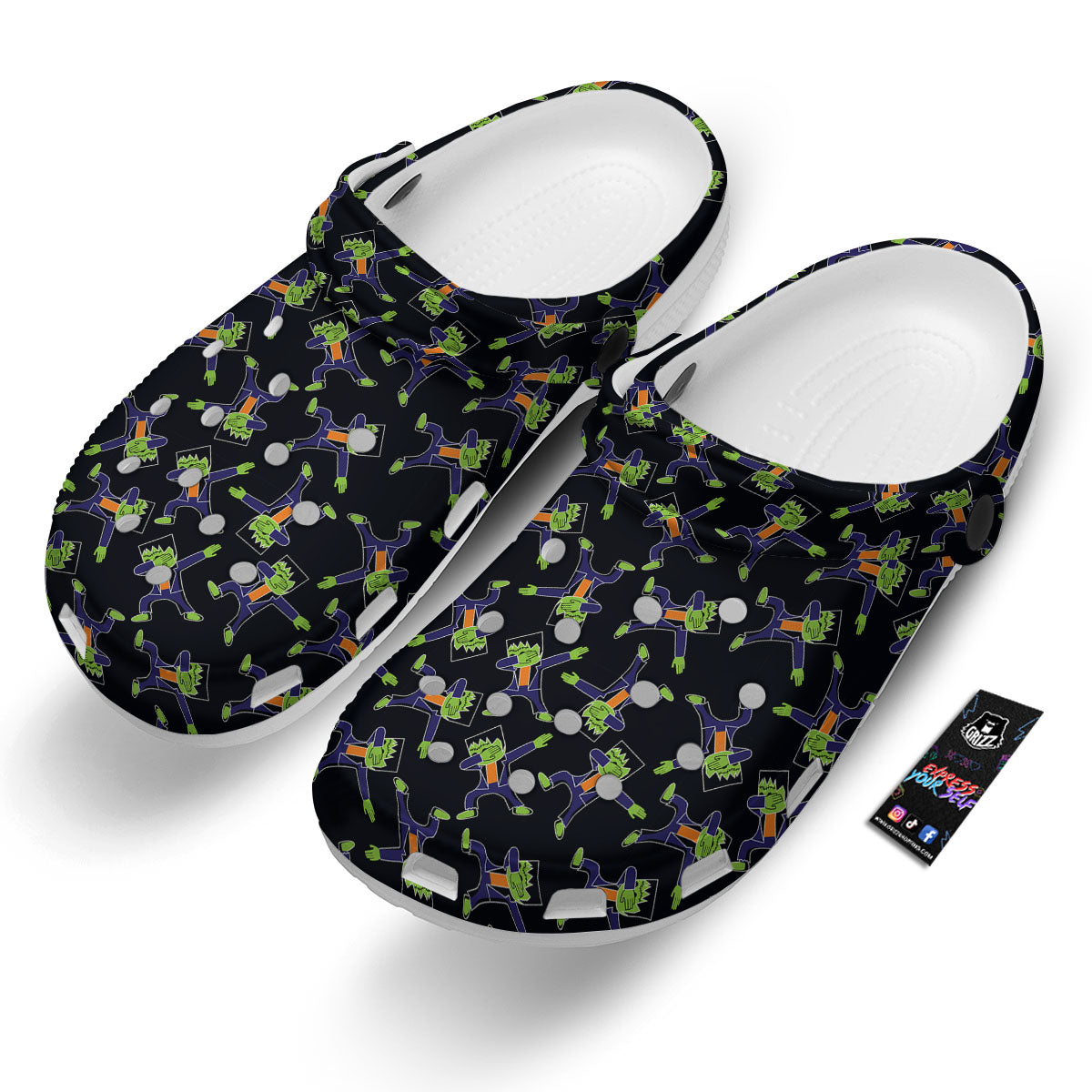 Frankenstein Halloween Print Pattern Clog-grizzshop