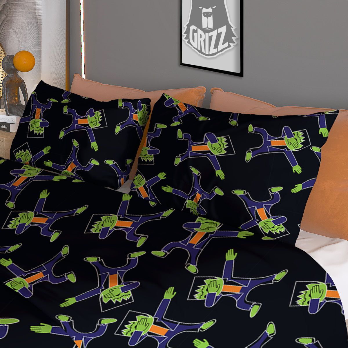 Frankenstein Halloween Print Pattern Duvet Cover Bedding Set