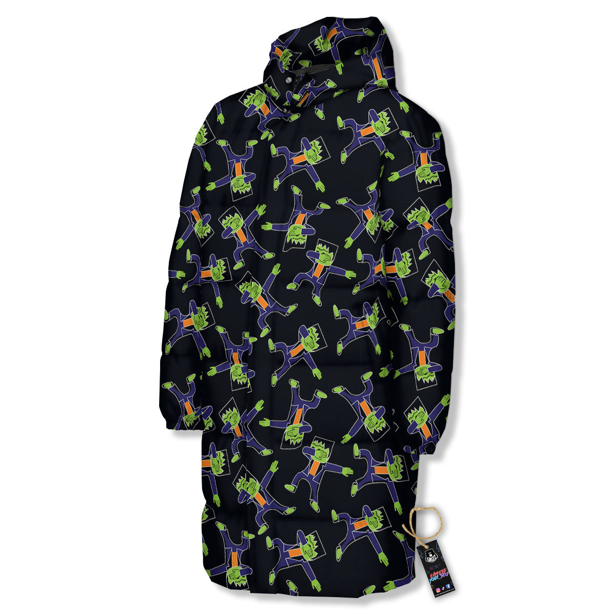 Frankenstein Halloween Print Pattern Long Down Jacket-grizzshop