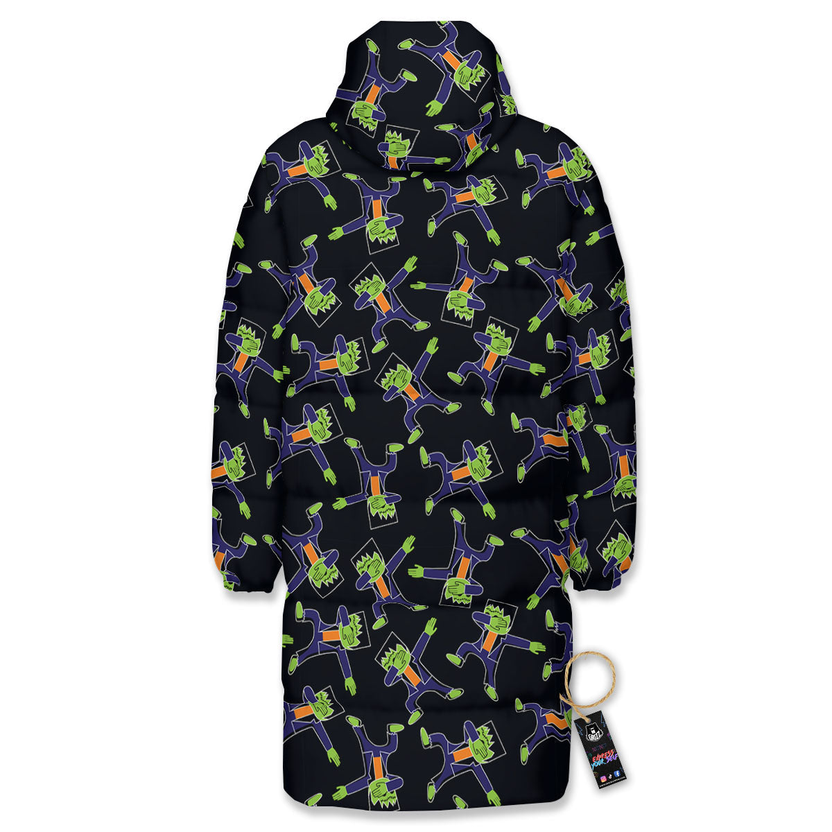 Frankenstein Halloween Print Pattern Long Down Jacket-grizzshop