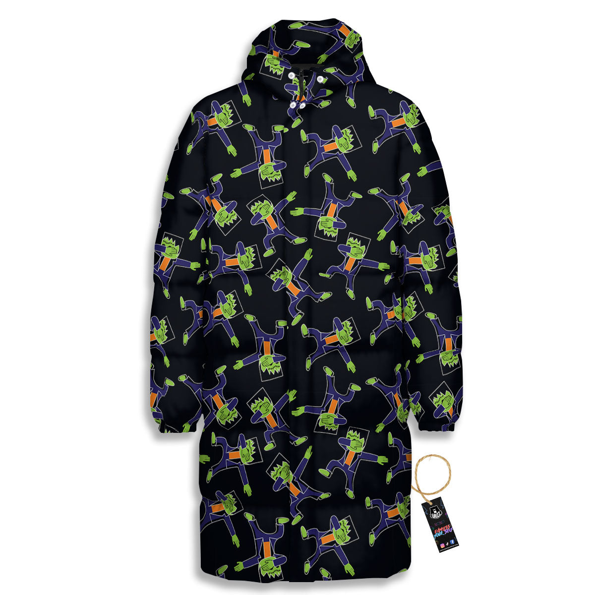 Frankenstein Halloween Print Pattern Long Down Jacket-grizzshop