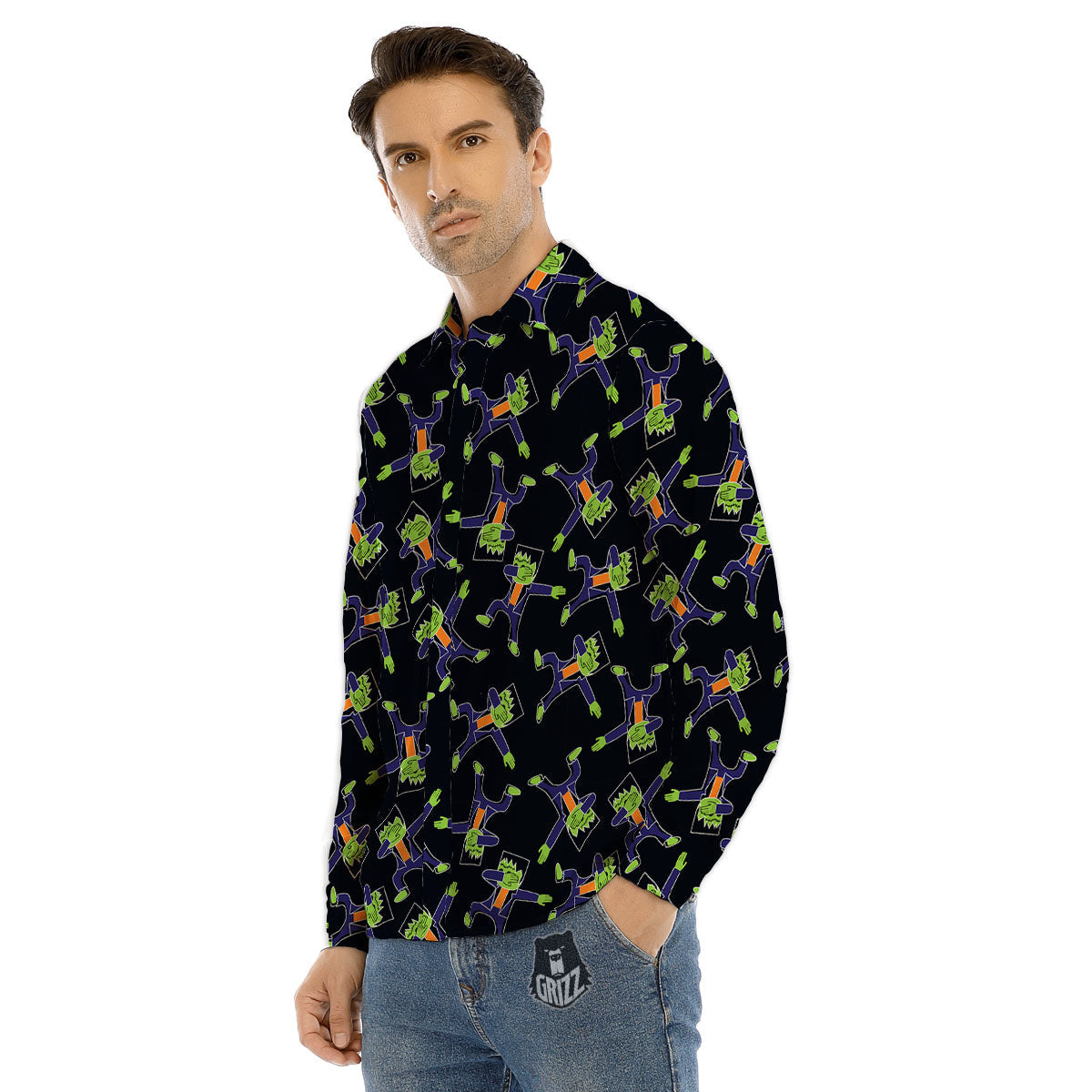 Frankenstein Halloween Print Pattern Men's Dress Shirts-grizzshop