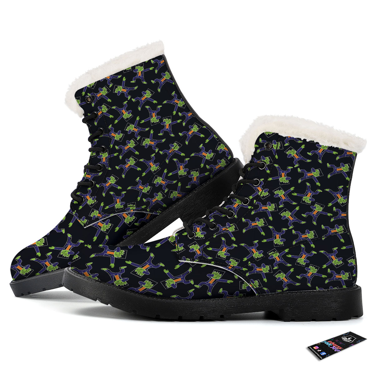 Frankenstein Halloween Print Pattern Winter Boots-grizzshop