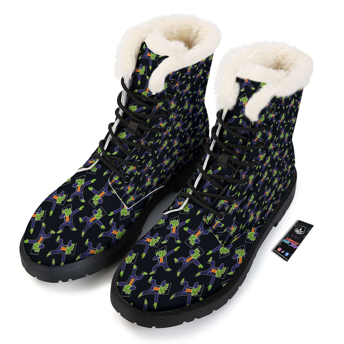 Frankenstein Halloween Print Pattern Winter Boots-grizzshop