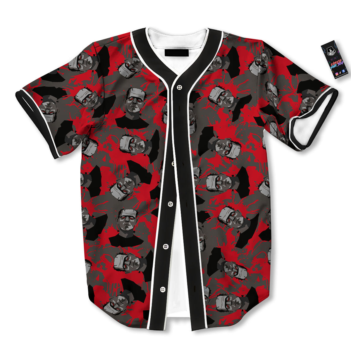 Frankenstein Horror Print Pattern Baseball Jersey-grizzshop