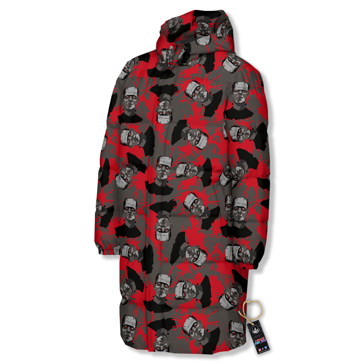 Frankenstein Horror Print Pattern Long Down Jacket-grizzshop
