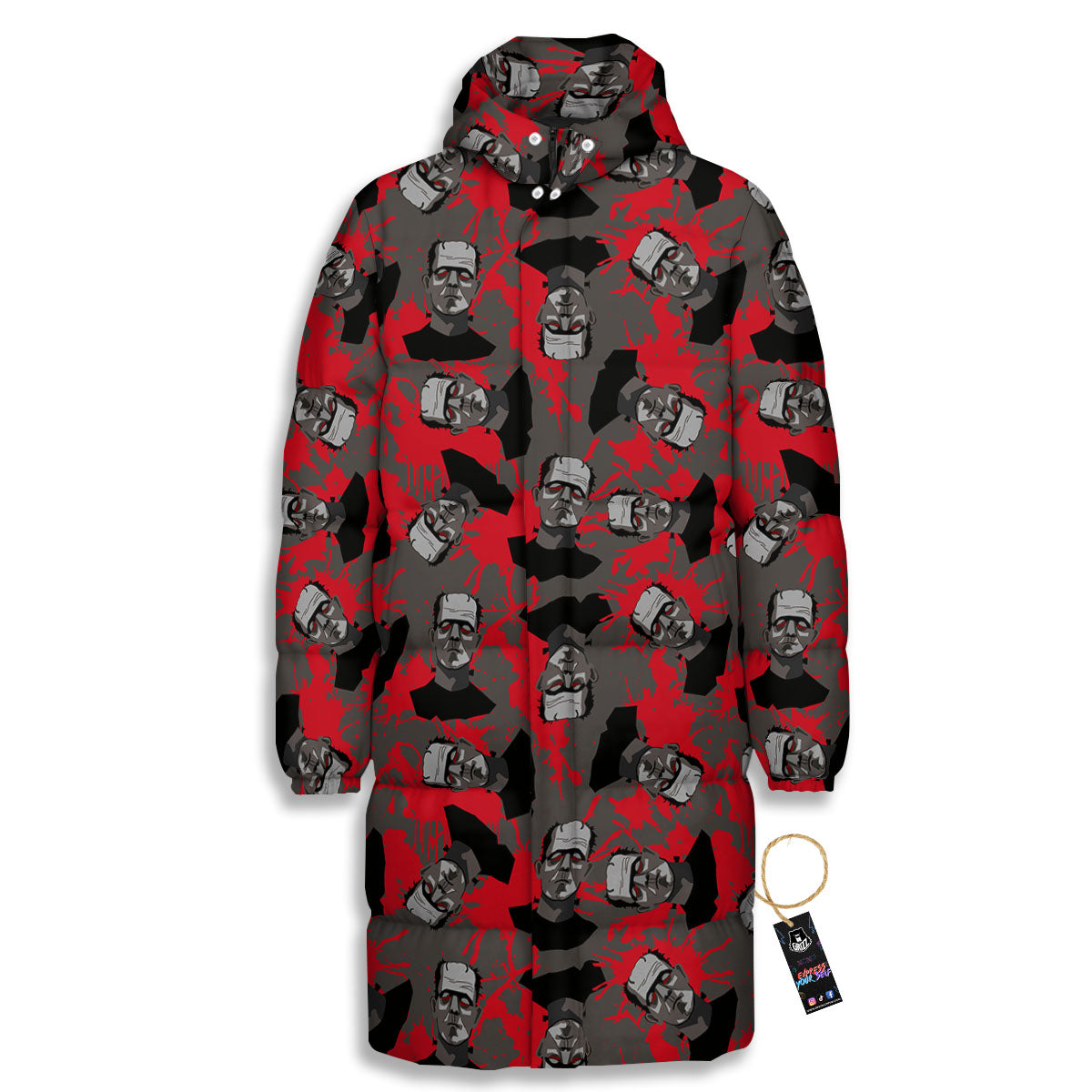 Frankenstein Horror Print Pattern Long Down Jacket-grizzshop