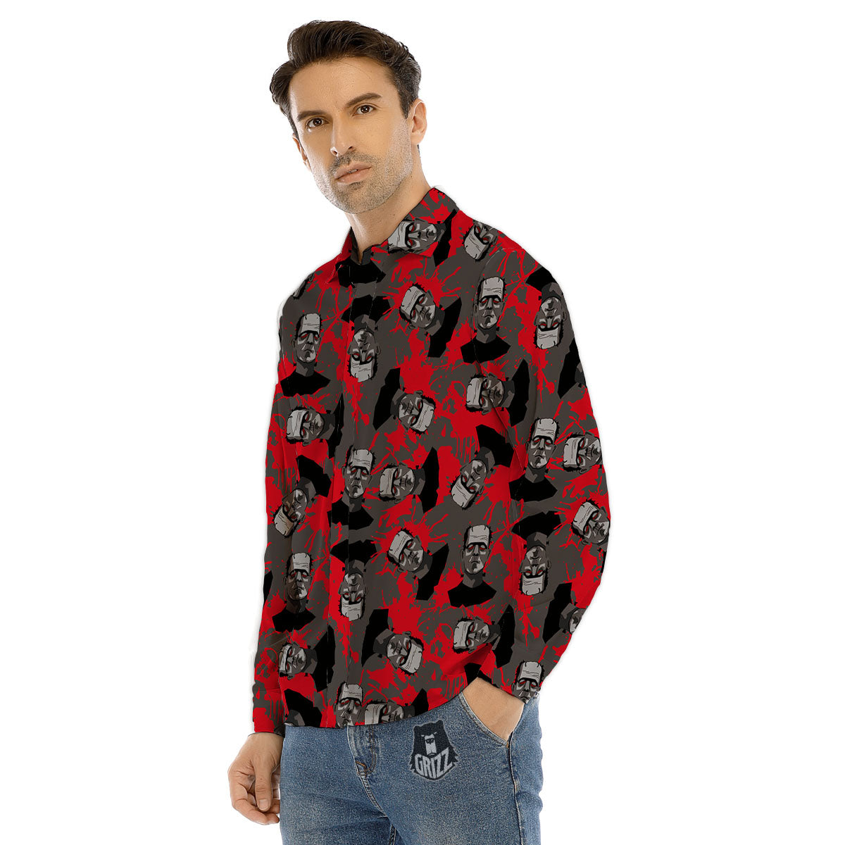 Frankenstein Horror Print Pattern Men's Dress Shirts-grizzshop