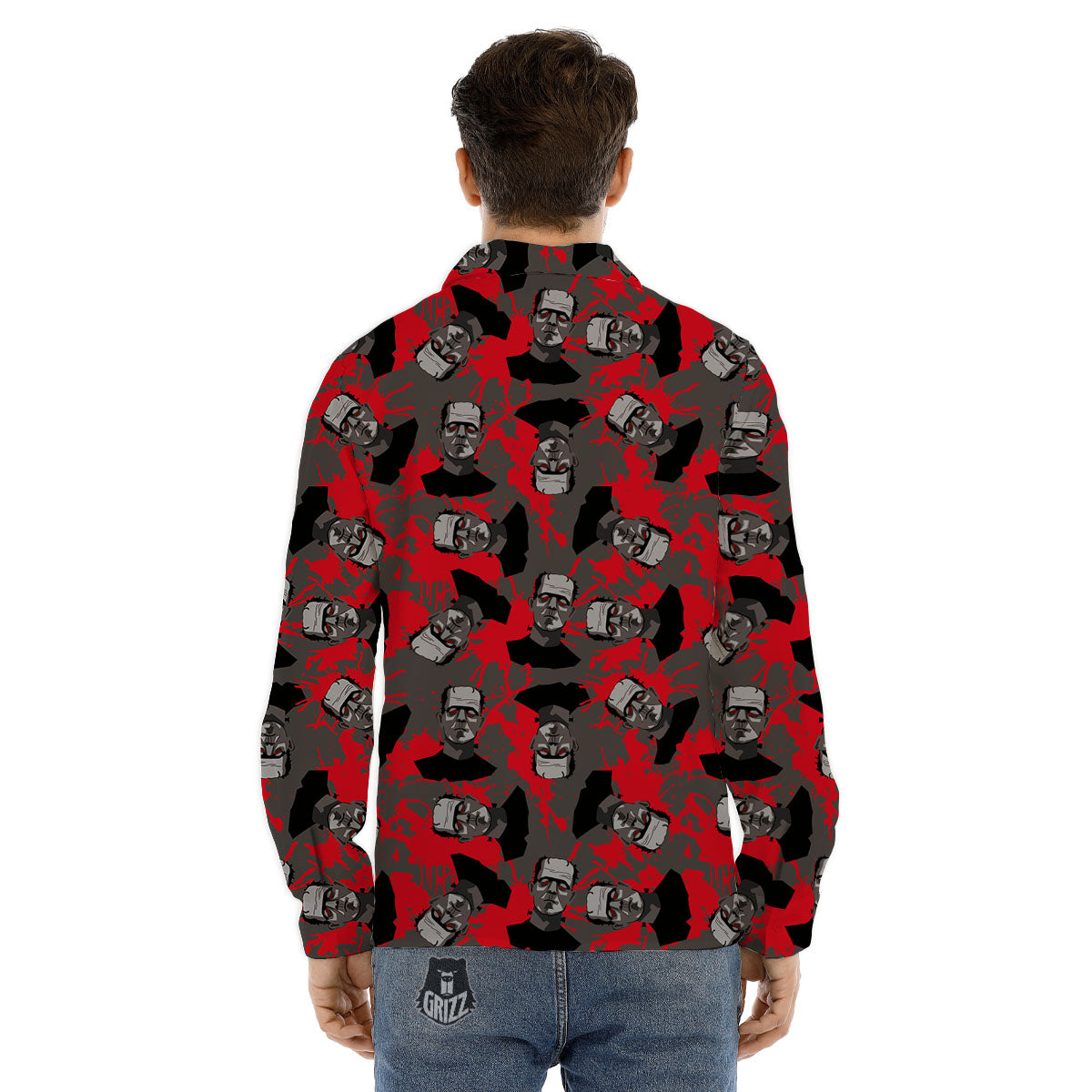 Frankenstein Horror Print Pattern Men's Dress Shirts-grizzshop