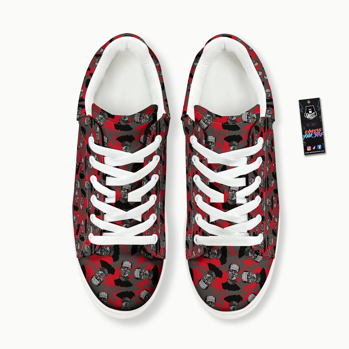 Frankenstein Horror Print Pattern Platform Shoes-grizzshop