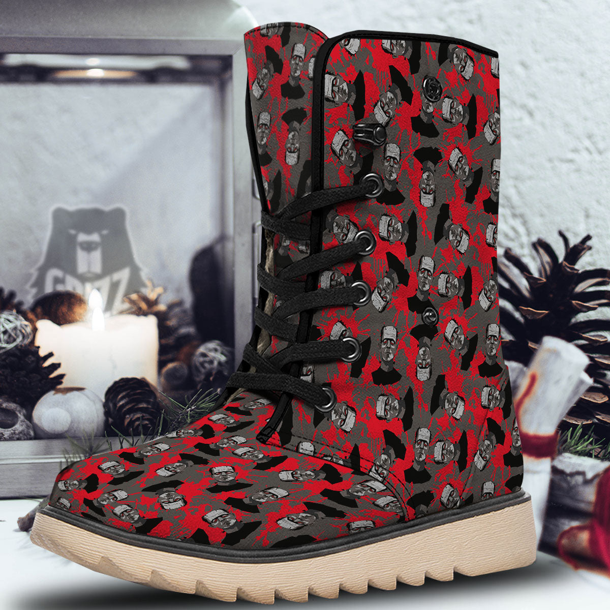 Frankenstein Horror Print Pattern Snow Boots-grizzshop