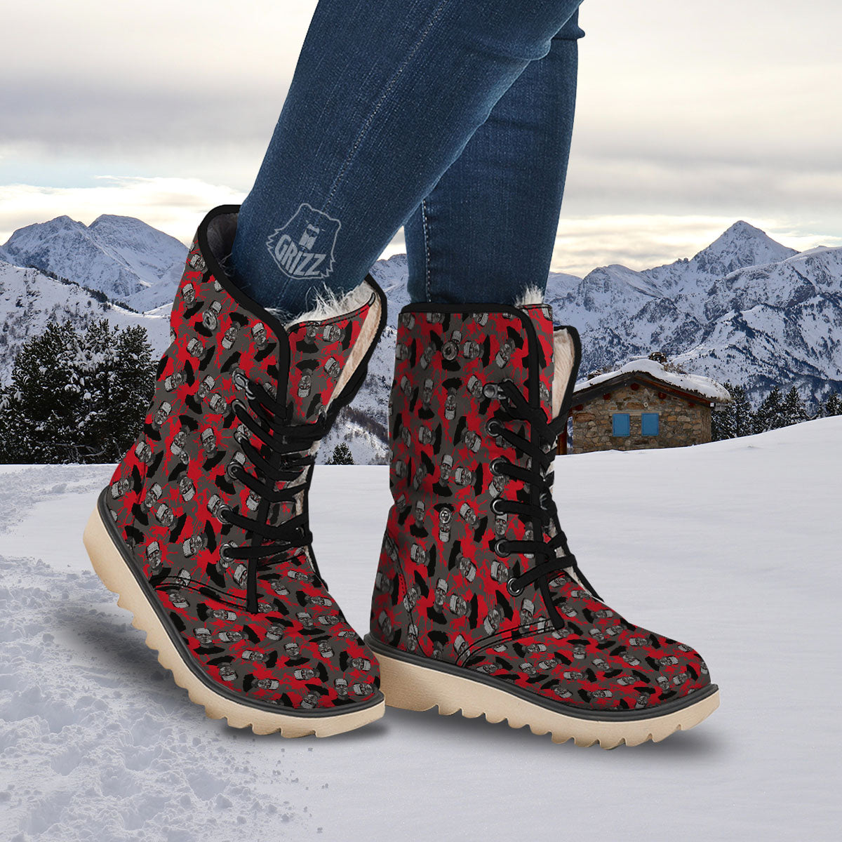 Frankenstein Horror Print Pattern Snow Boots-grizzshop