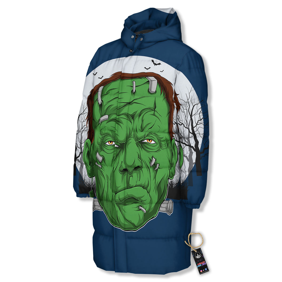 Frankenstein Face Halloween Character Print Long Down Jacket