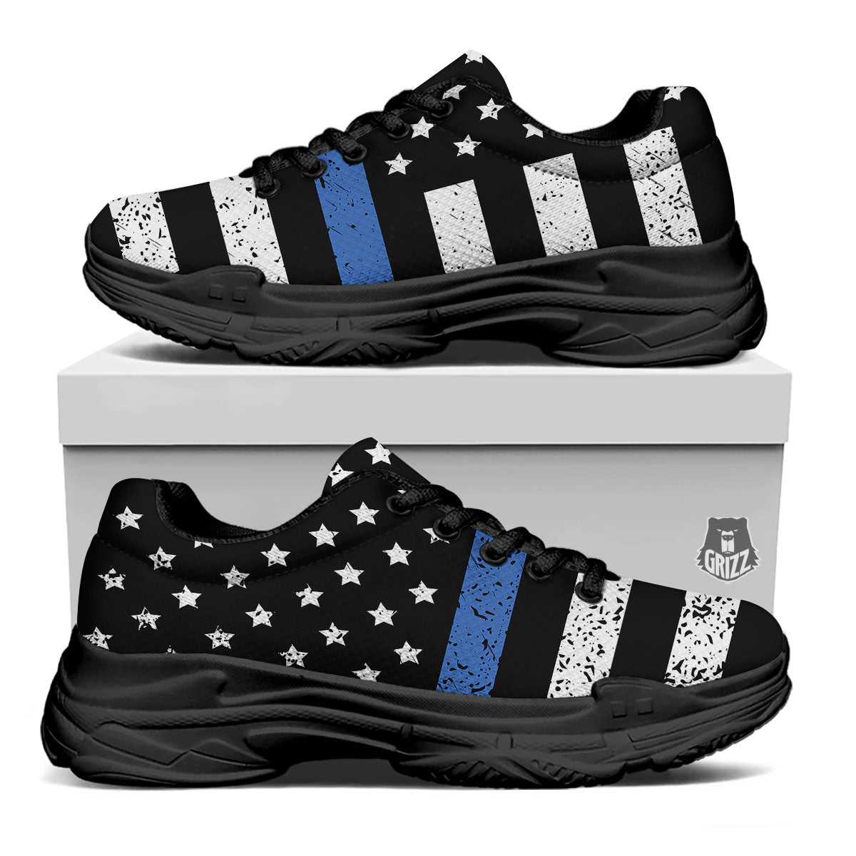 Freedom Life American Flag Print Black Chunky Shoes-grizzshop