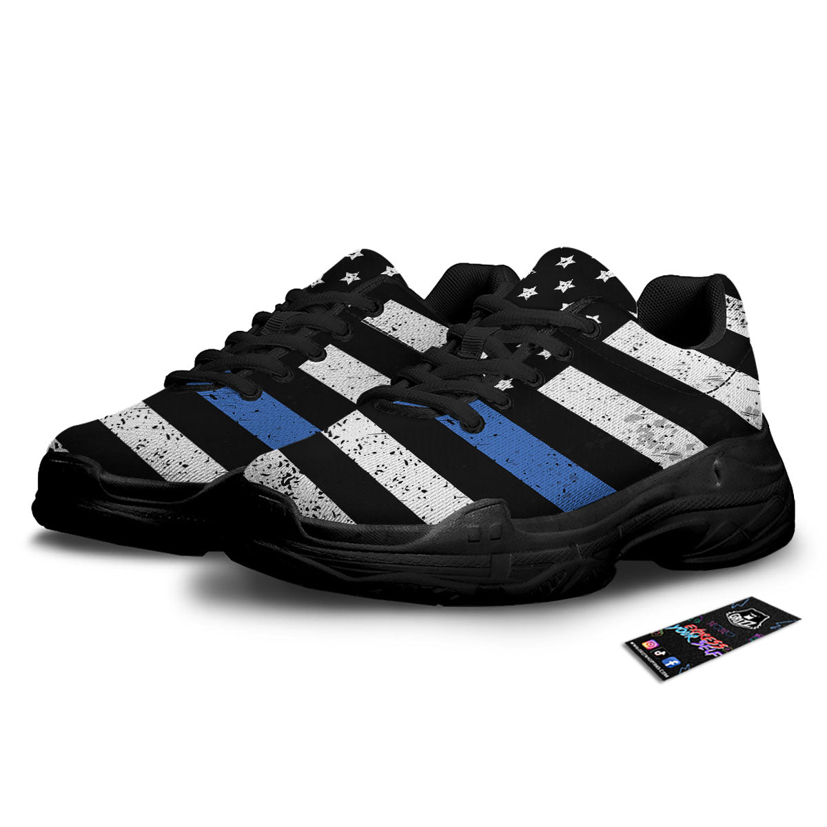 Freedom Life American Flag Print Black Chunky Shoes-grizzshop