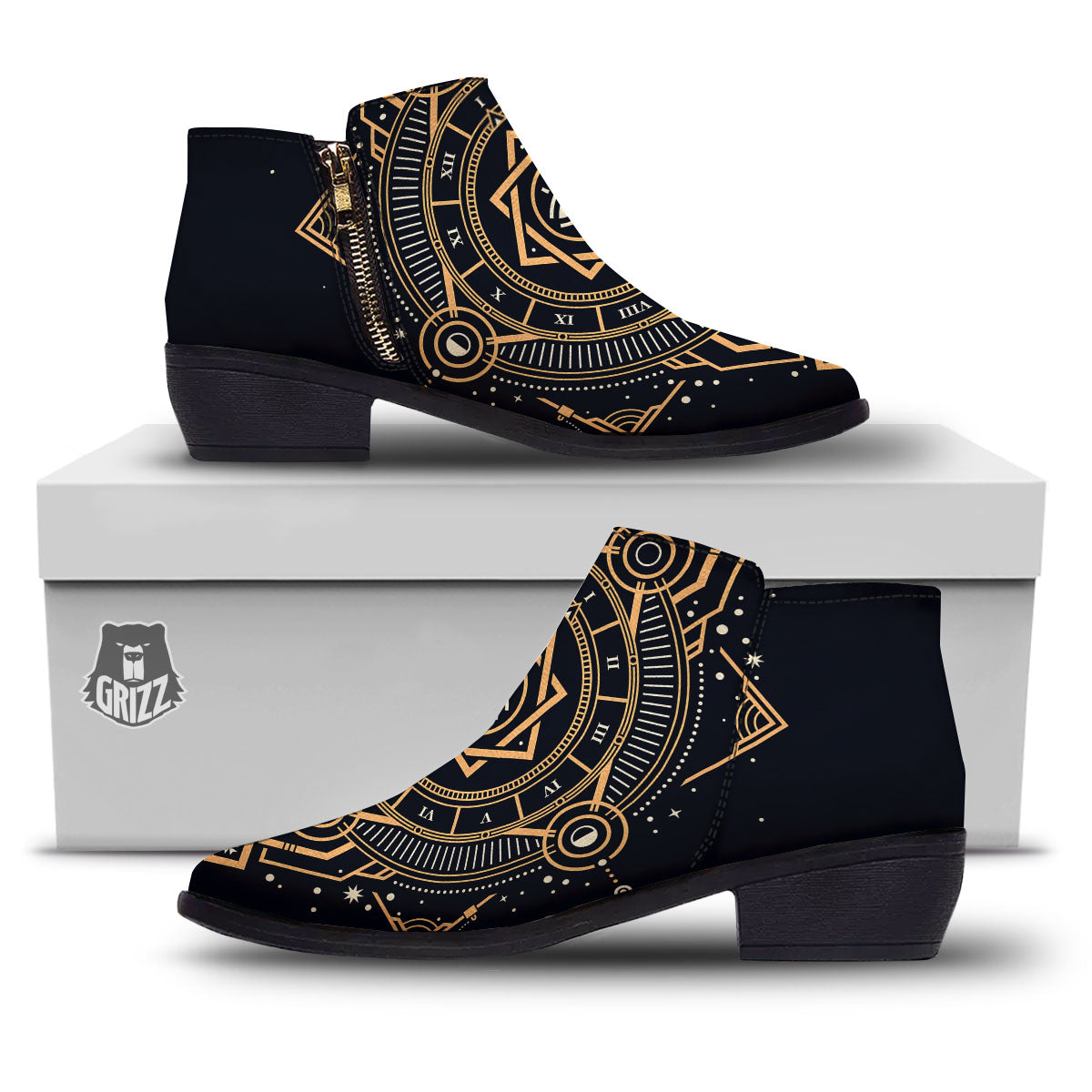 Freemasonry Masonic Eye Print Ankle Boots-grizzshop