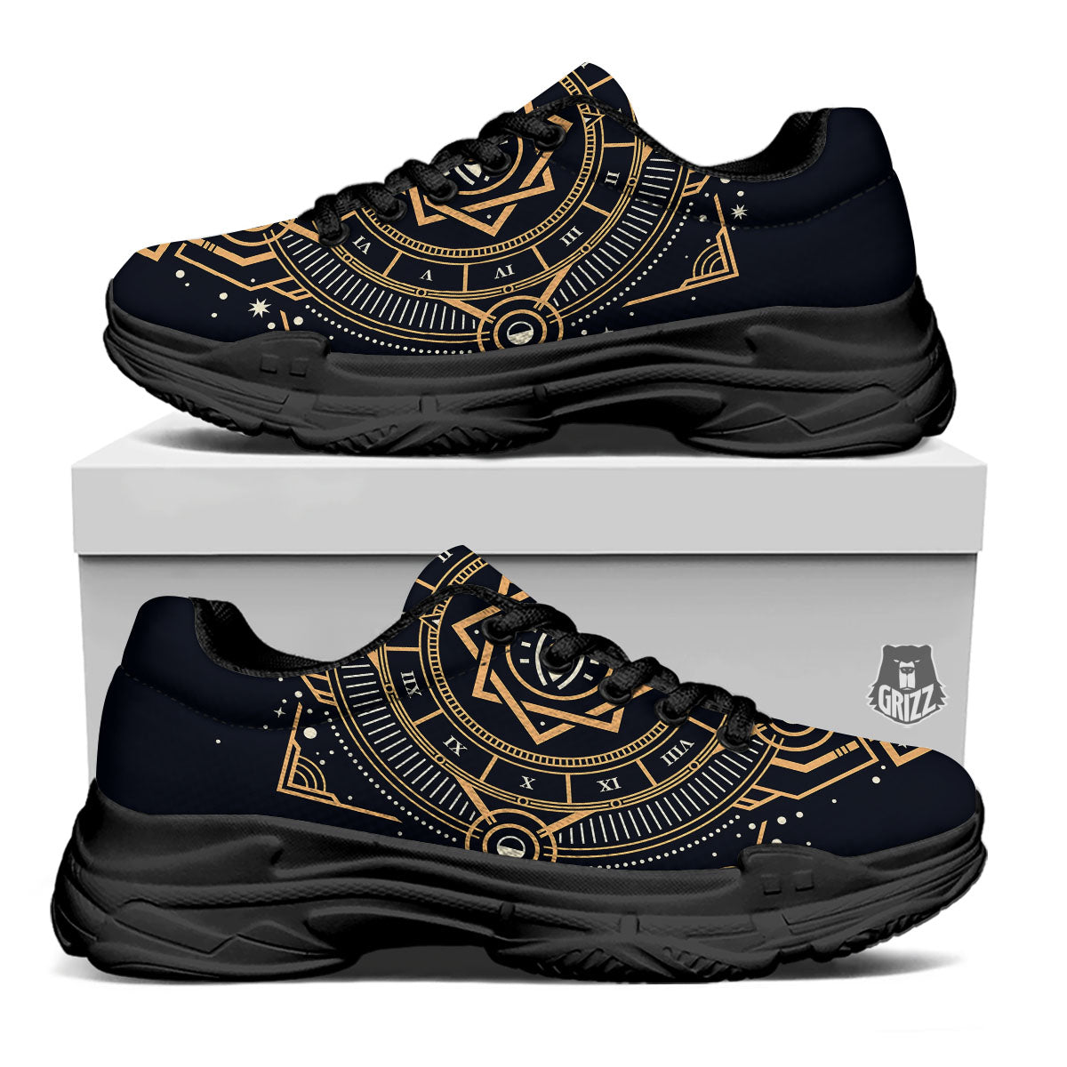 Freemasonry Masonic Eye Print Black Chunky Shoes-grizzshop