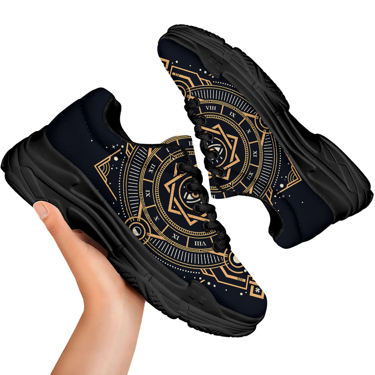 Freemasonry Masonic Eye Print Black Chunky Shoes-grizzshop