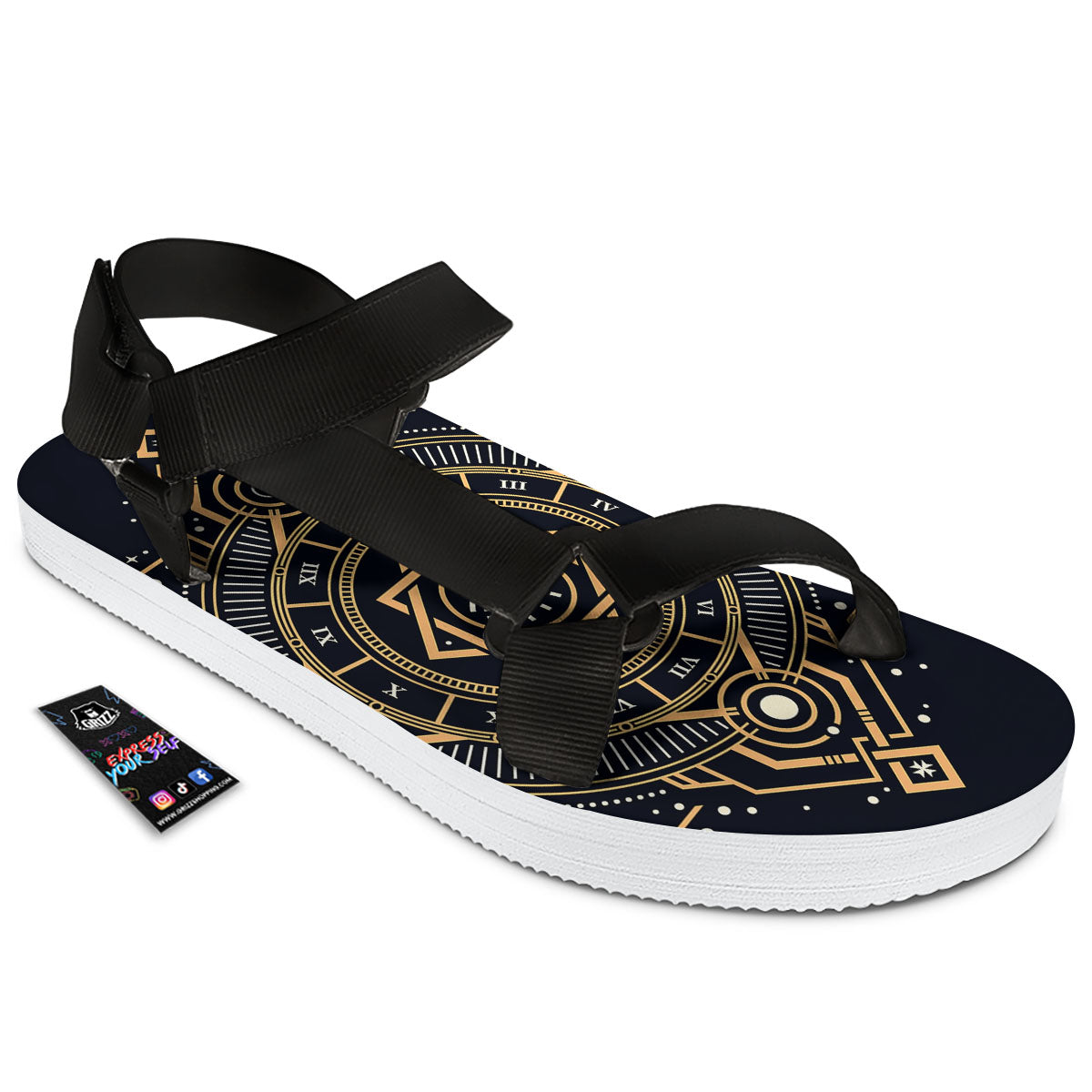 Freemasonry Masonic Eye Print Black Open Toe Sandals-grizzshop