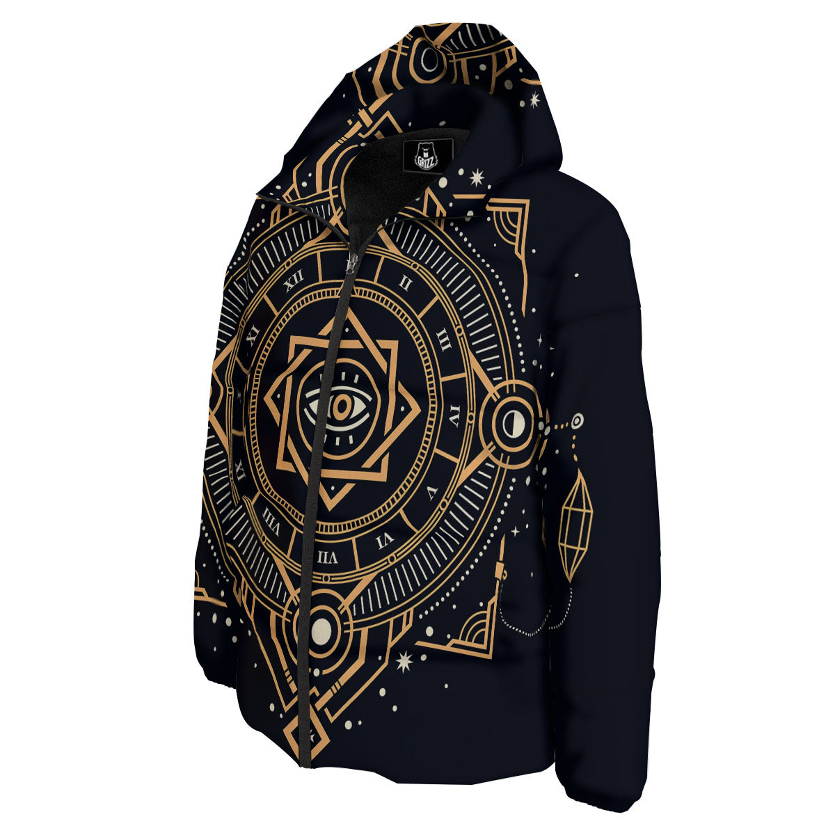 Freemasonry Masonic Eye Print Down Jacket-grizzshop