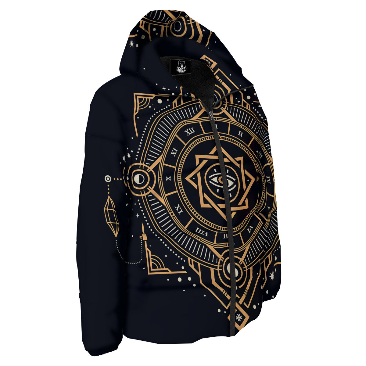Freemasonry Masonic Eye Print Down Jacket-grizzshop