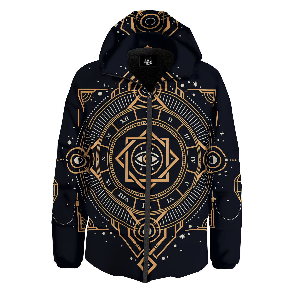 Freemasonry Masonic Eye Print Down Jacket-grizzshop