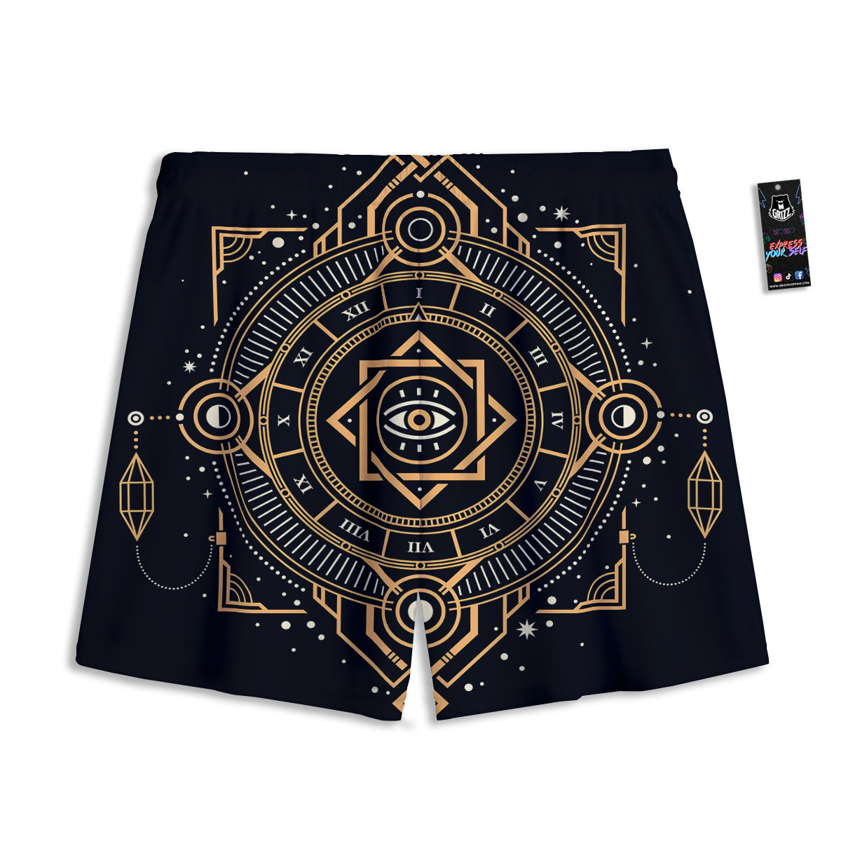Freemasonry Masonic Eye Print Mesh Shorts
