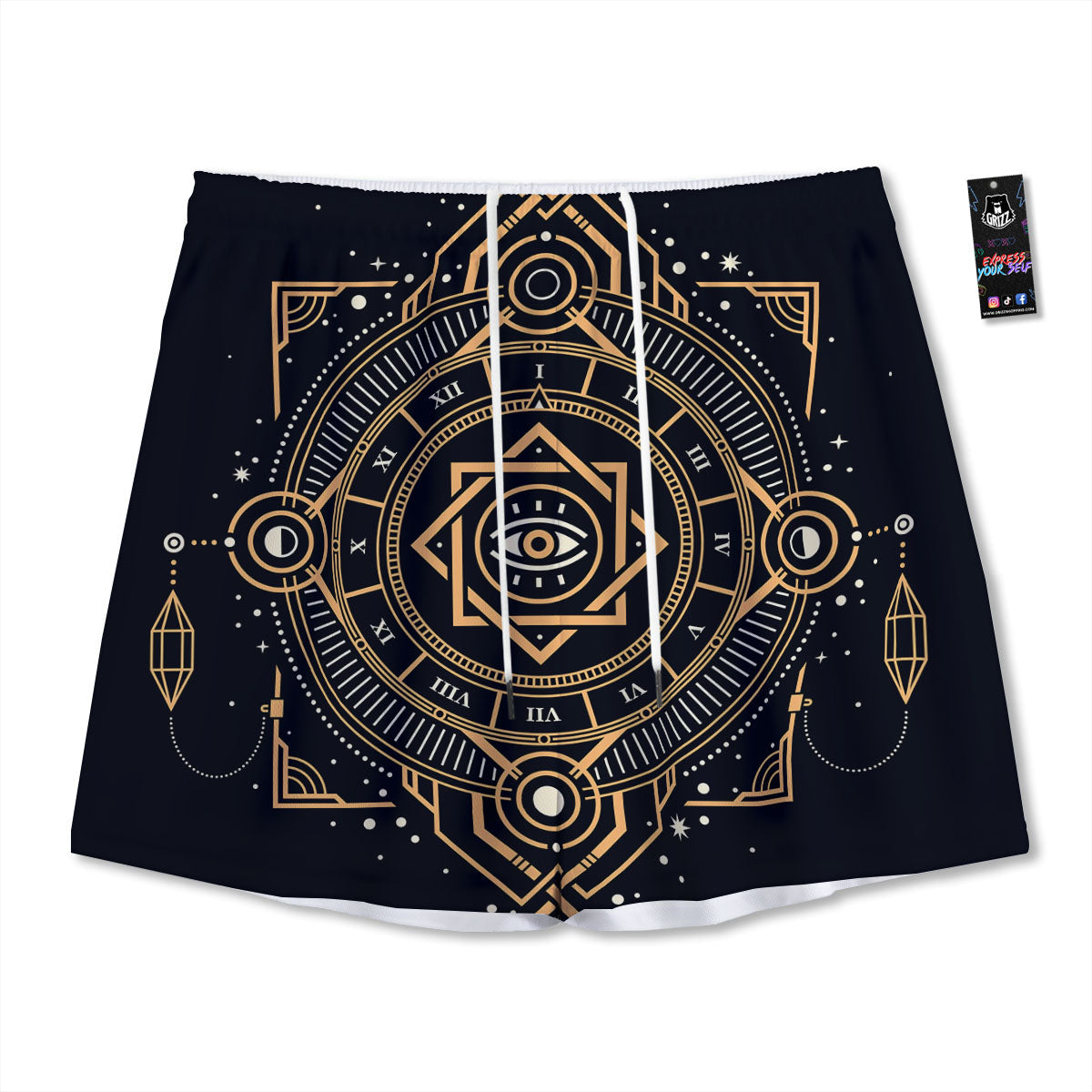 Freemasonry Masonic Eye Print Mesh Shorts