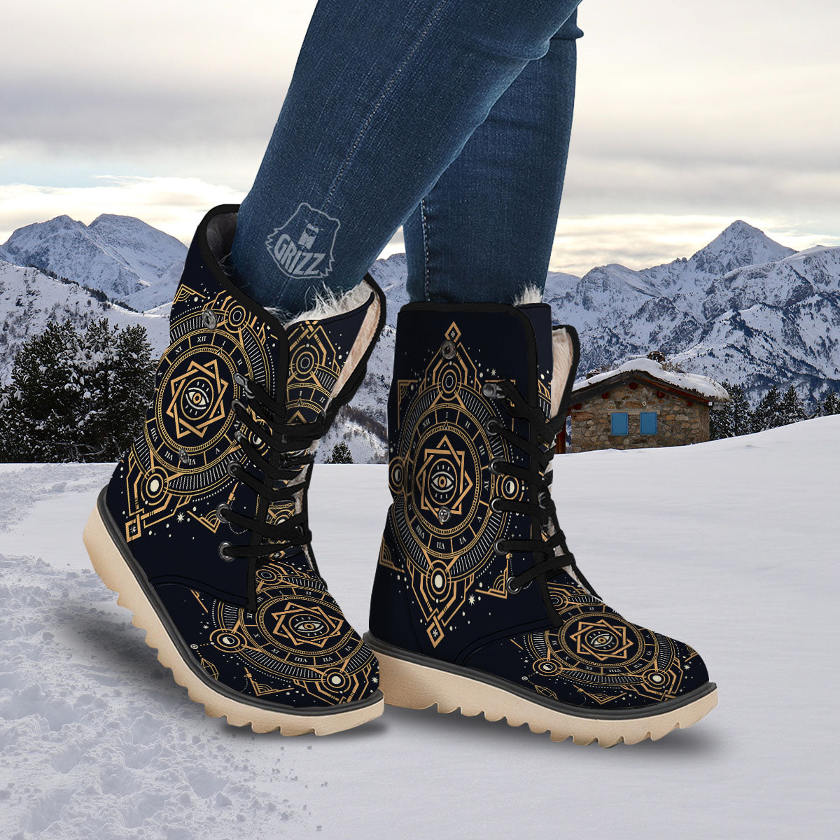 Freemasonry Masonic Eye Print Snow Boots-grizzshop
