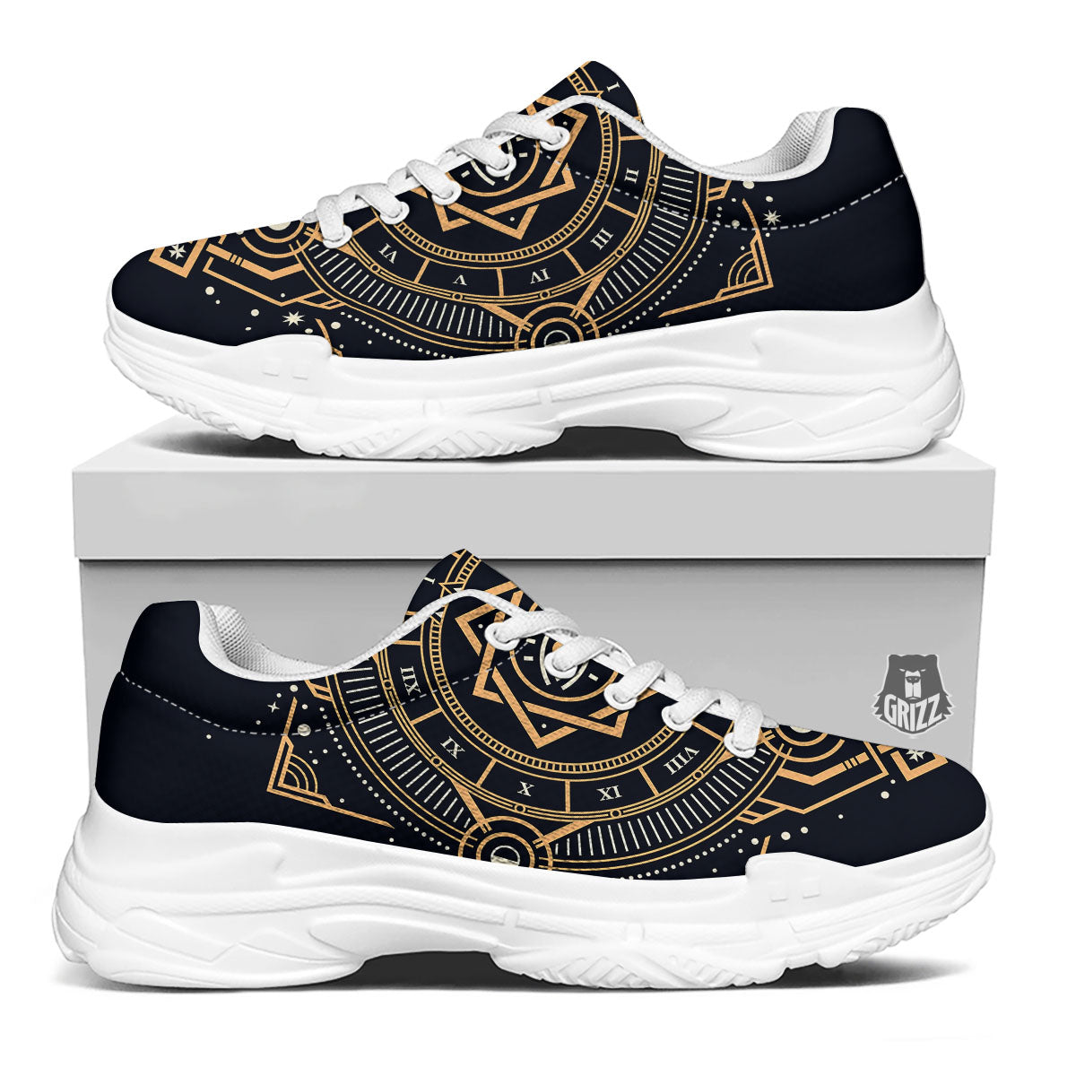 Freemasonry Masonic Eye Print White Chunky Shoes-grizzshop