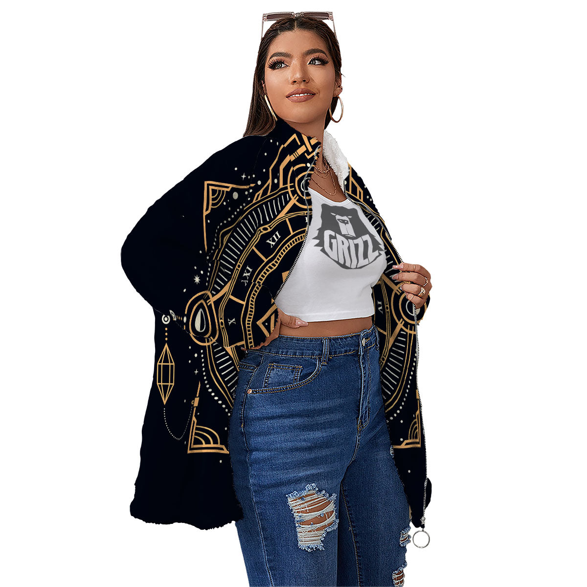 Freemasonry Masonic Eye Print Women's Sherpa Jacket-grizzshop