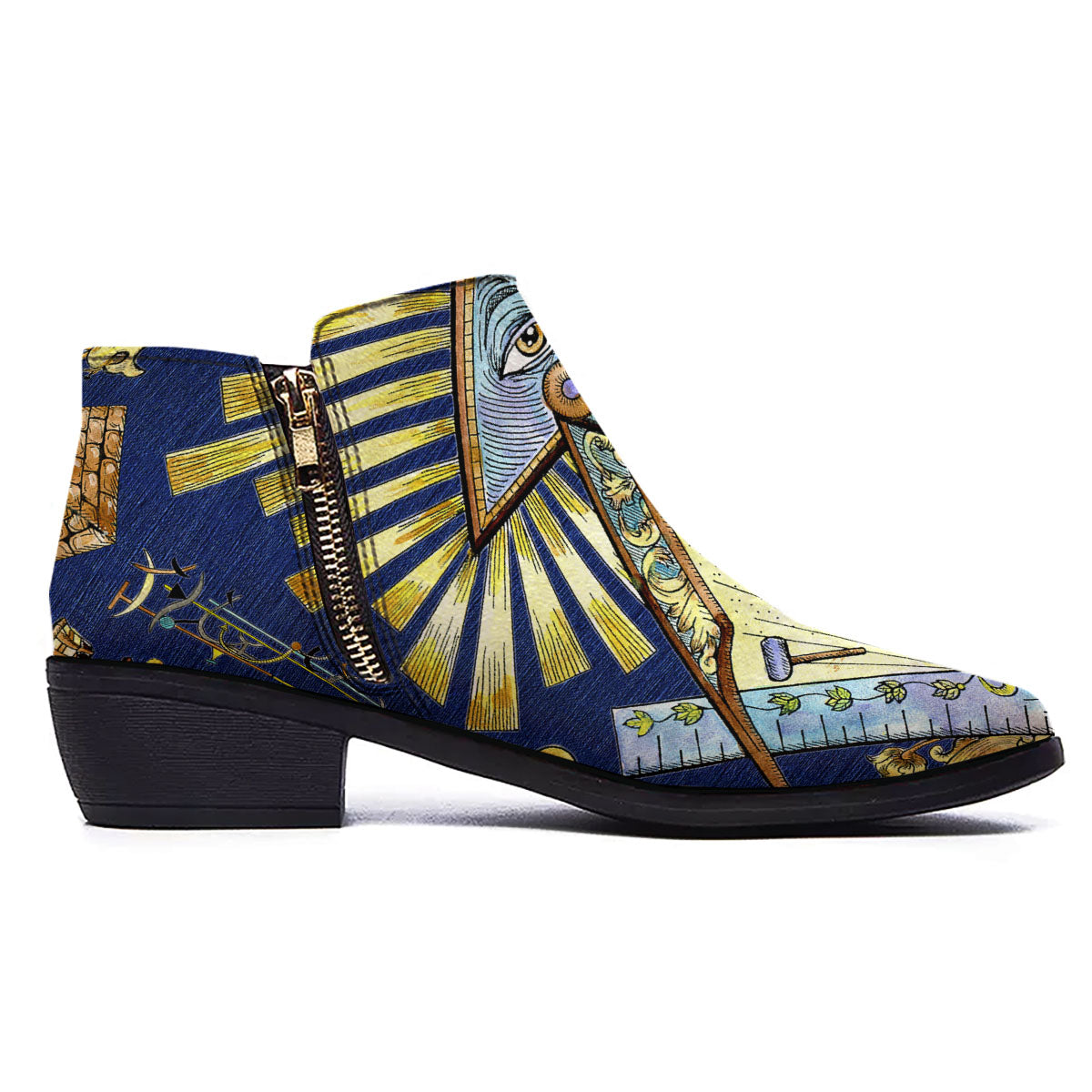 Freemasonry Masonic Vintage Print Ankle Boots-grizzshop