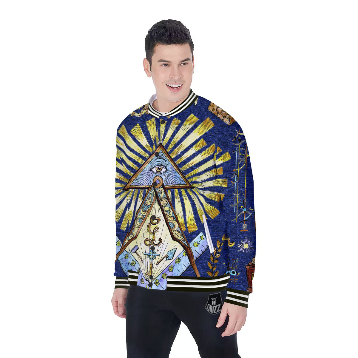 Freemasonry Masonic Vintage Print Baseball Jacket-grizzshop