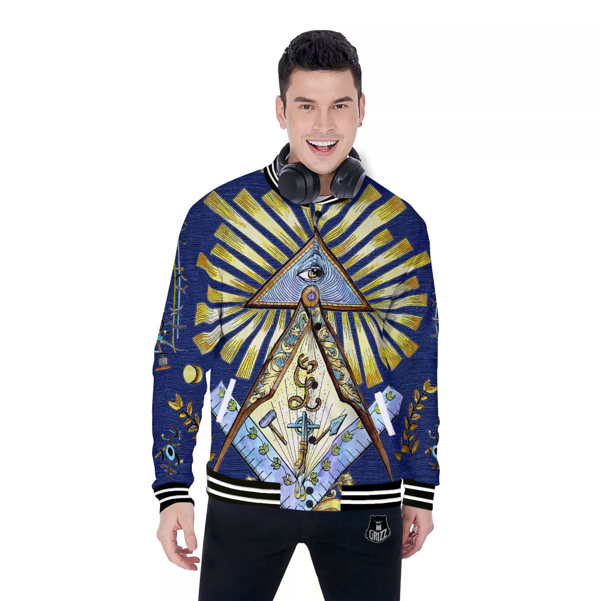 Freemasonry Masonic Vintage Print Baseball Jacket-grizzshop