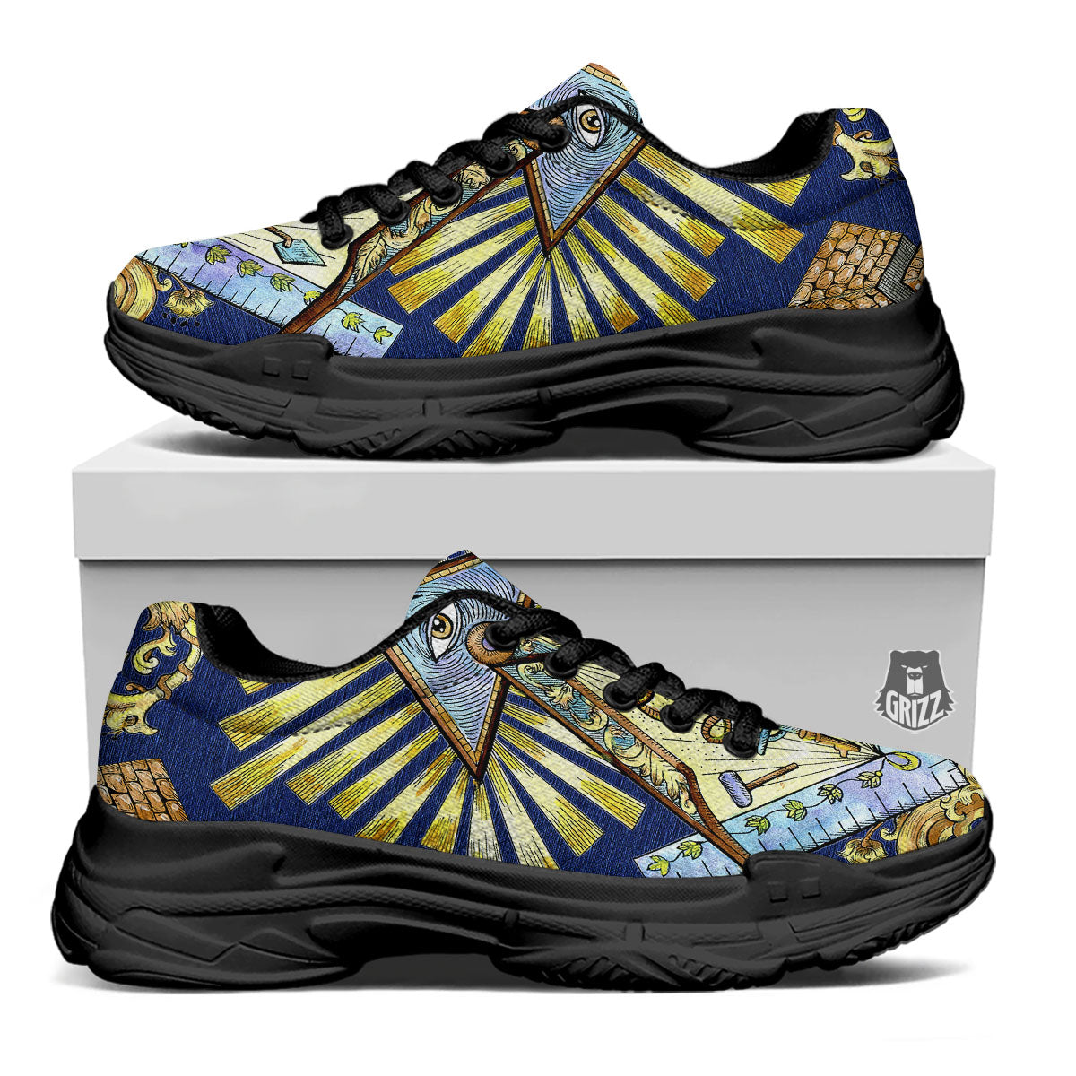 Freemasonry Masonic Vintage Print Black Chunky Shoes-grizzshop