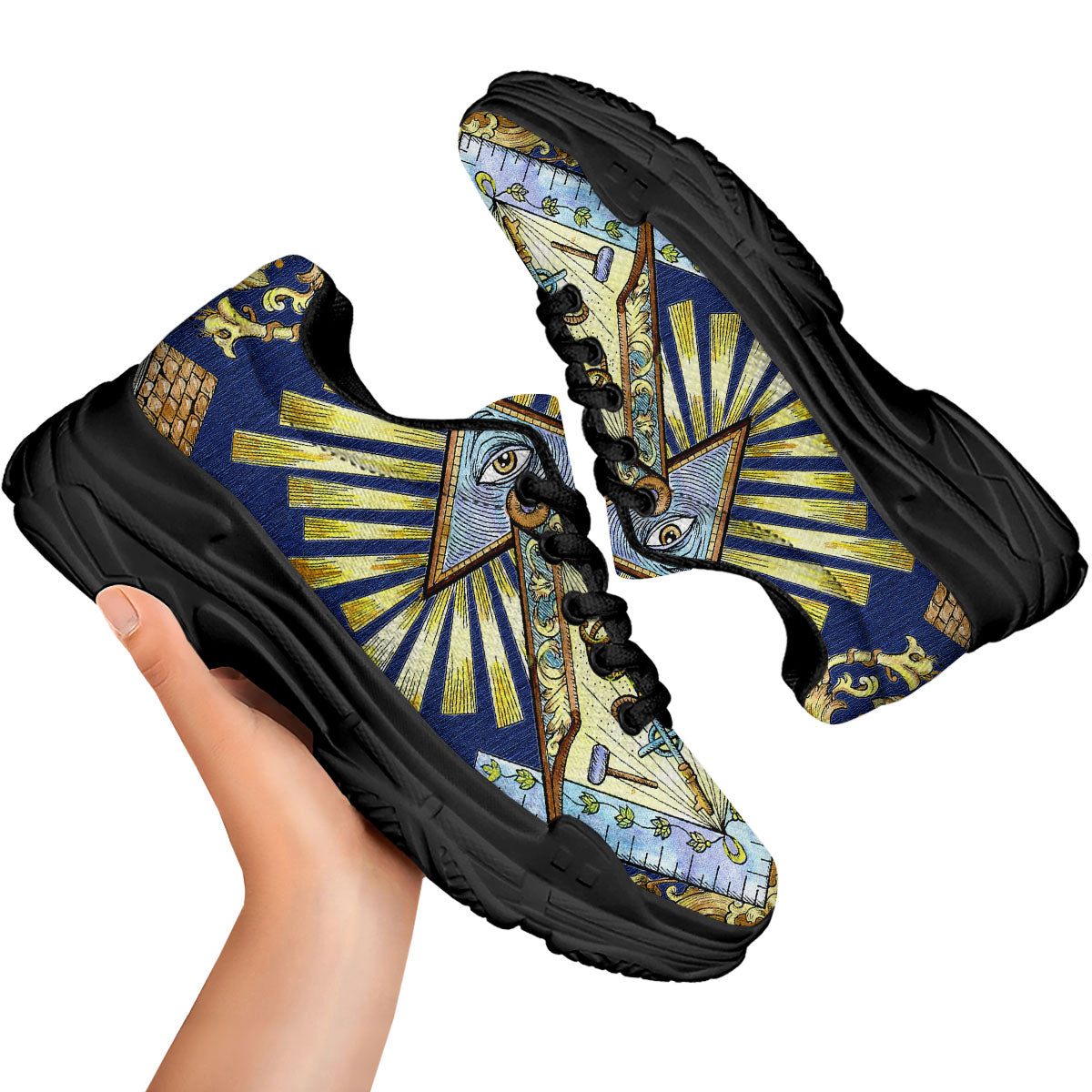 Freemasonry Masonic Vintage Print Black Chunky Shoes-grizzshop