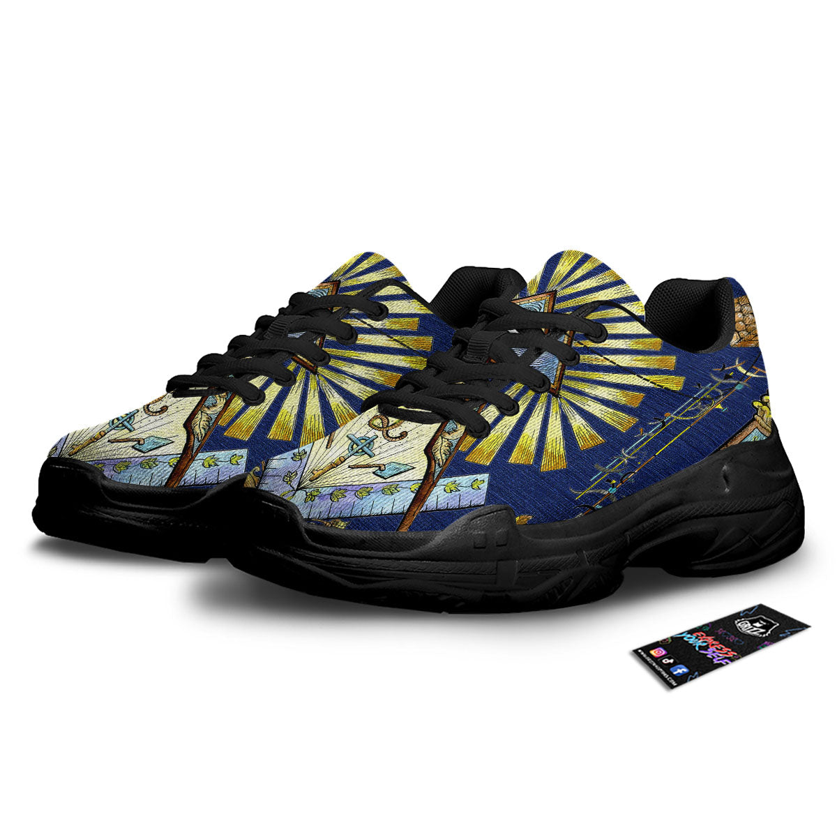 Freemasonry Masonic Vintage Print Black Chunky Shoes-grizzshop