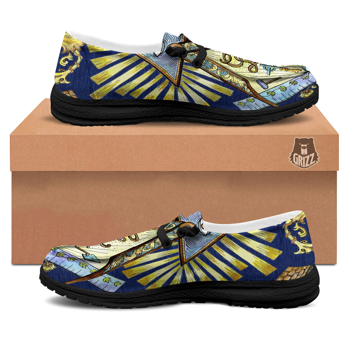 Freemasonry Masonic Vintage Print Black Loafers-grizzshop