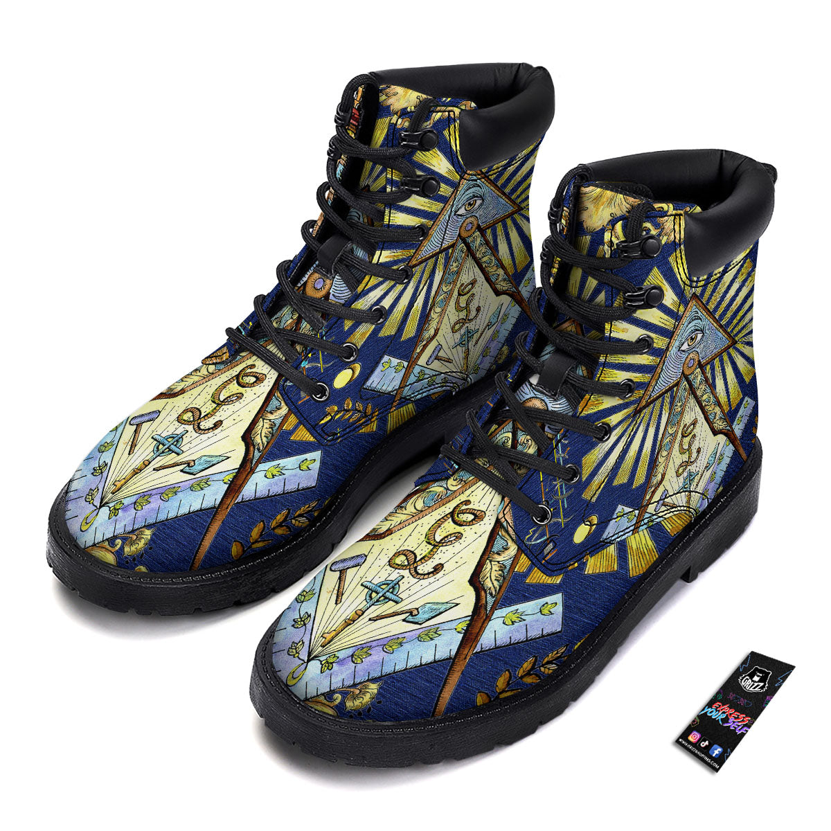 Freemasonry Masonic Vintage Print Boots-grizzshop